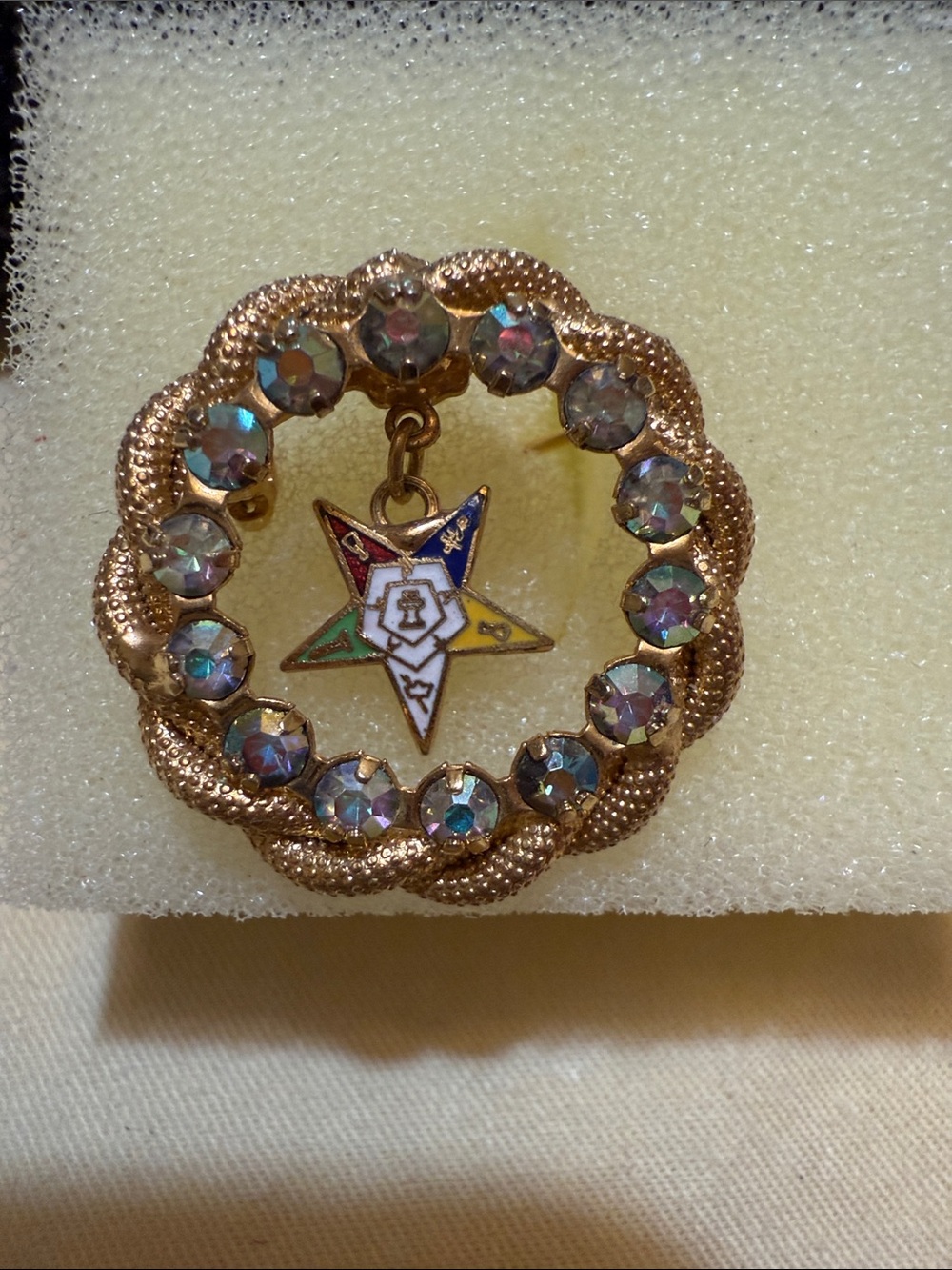 Vintage OES AB Rhinestone Gold-Tone Star Drop Brooch